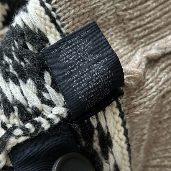 SANSARA Wool Blend Beige Fair Isle Chunky Knit Nordic Sweater Cardigan Sz Medium - Picture 6 of 6